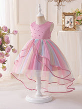 Kids Young Girls Christmas Party Wear Elaborate Sequin Sleeveless Colorful Tulle Faux Pearl Princess Dress